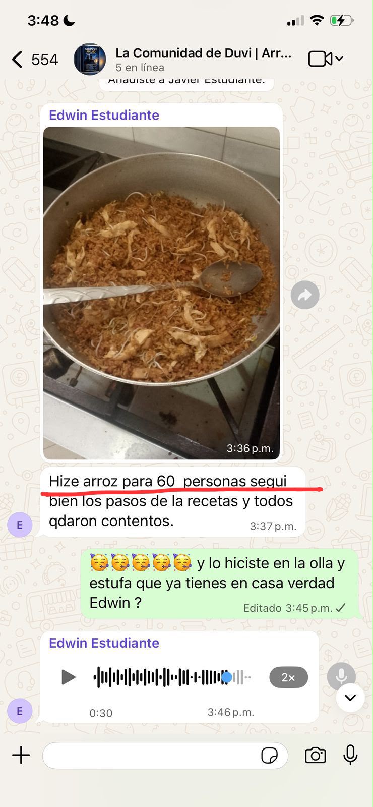Testimonio de Edwin — arroz para 60 personas